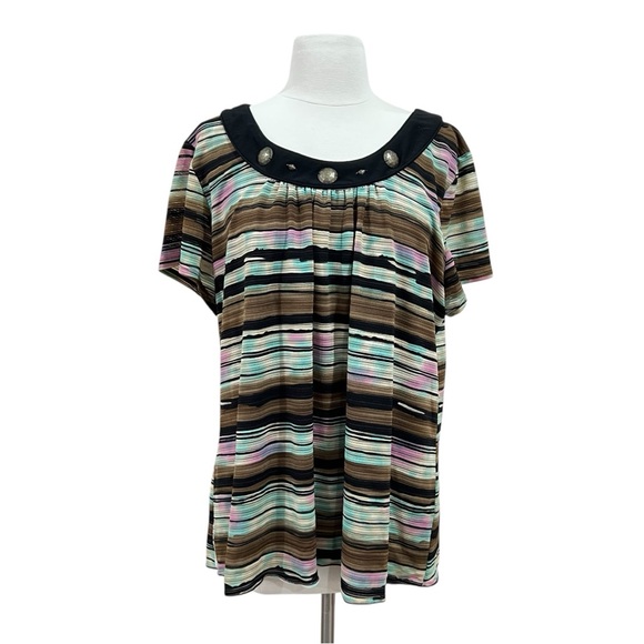Notations Tops - Notations Colorful Striped Blouse with Metal Accents Size XL